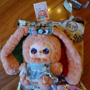 Amber a (SCENTED Strawberry) Cute SOFT Plush Bunny with Blue Dress